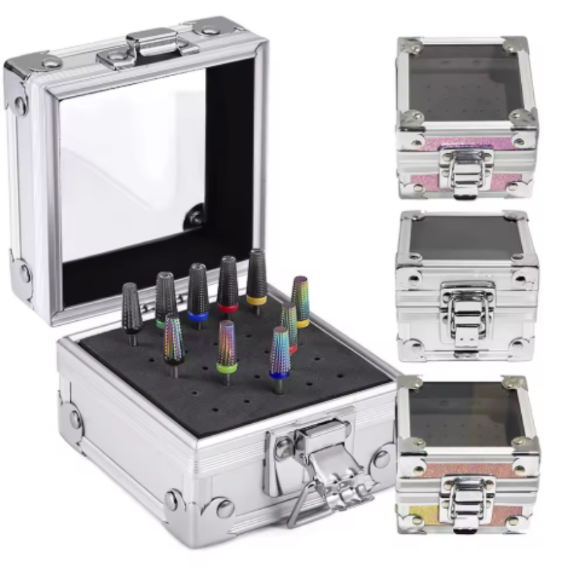 Nail Drill Machine - ネイルドリルビット収納用アルミボックス ポータブル マニキュア研磨ヘッド ディスプレイケース オーガナイザー ネイルアートサロン用