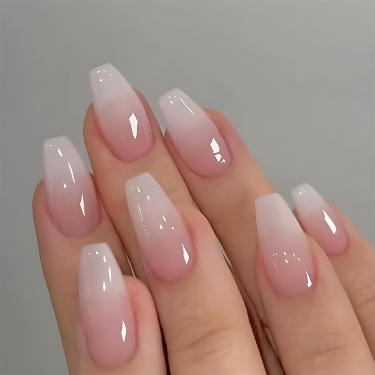 光沢のある短い棺型のグラデーションピンクネイルステッカー24 - Nail Art Pink のレビューと価格