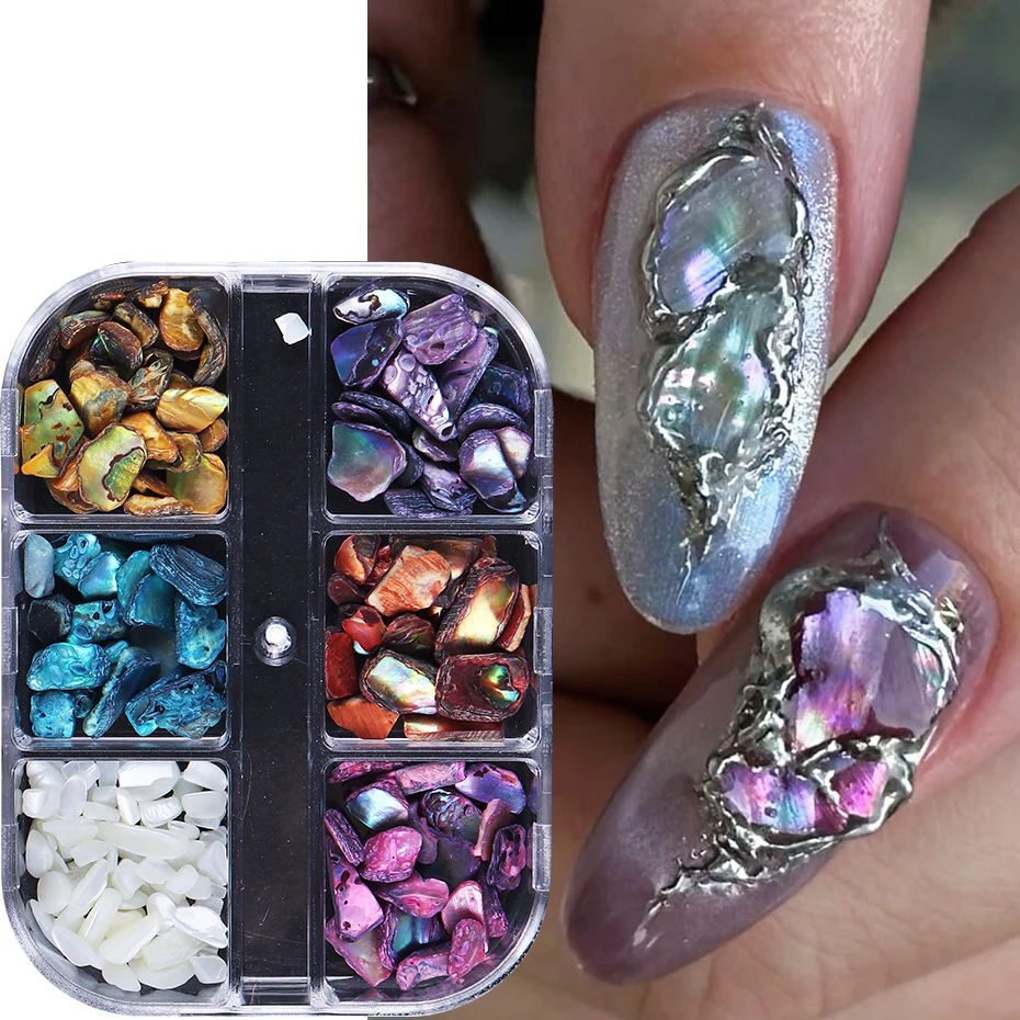 6グリッドアバロンシェルフレークネイルアートデコレーション3 - Nail Art Valentines Day のレビューと価格