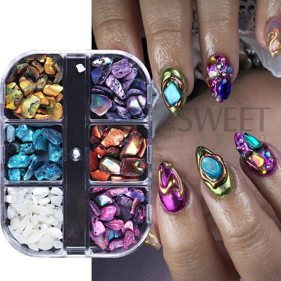 6グリッドアバロンシェルフレークネイルアートデコレーション3 - Nail Art Valentines Day のレビューと価格