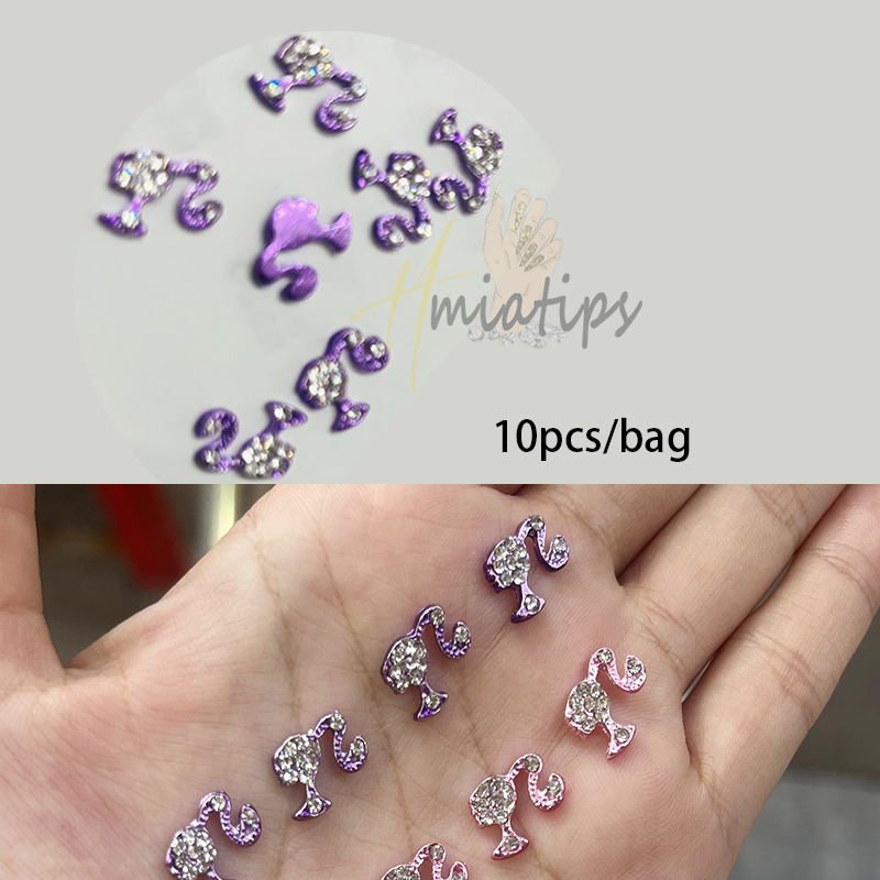 10 個高級ガール光沢のあるネイルチャーム 3D 合金ジュエ - Nail Art Valentines Day のレビューと価格