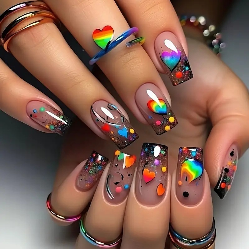 24枚入りヌードカラーつけ爪 ショートスクエア レインボーグ - Nail Art Press On のレビューと価格