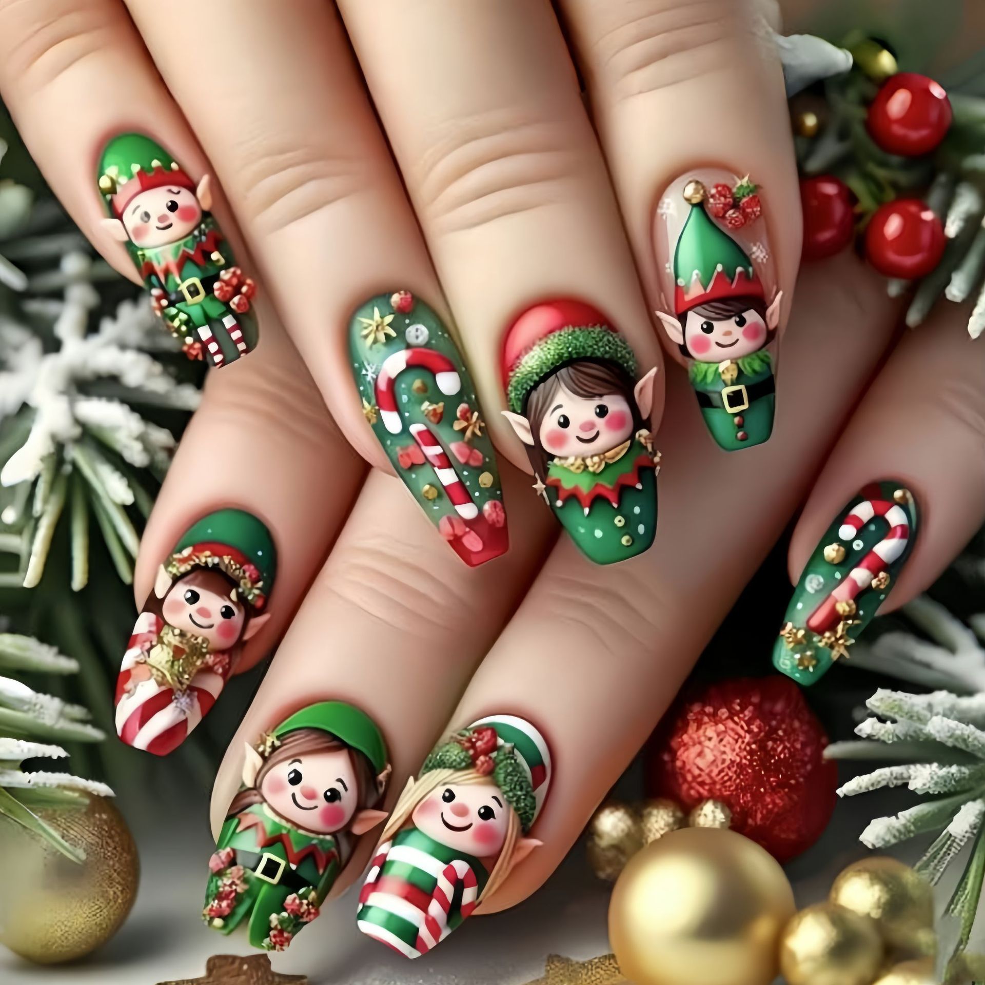 クリスマスパーティー用ミディアムフェイクネイル 雪の結晶 ク - Nail Art Press On のレビューと価格