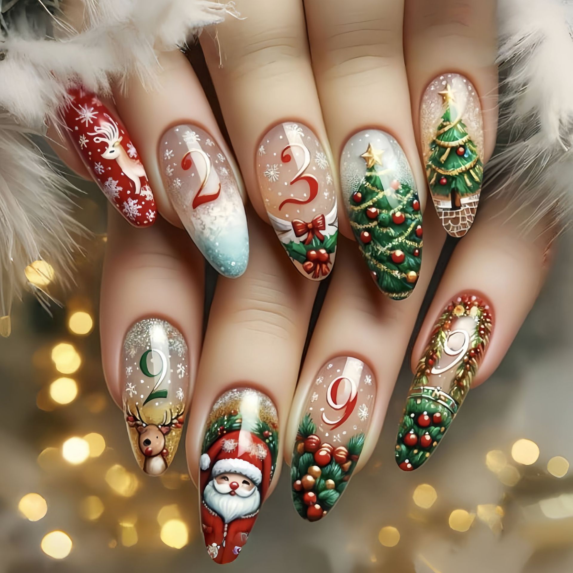 クリスマスパーティー用ミディアムフェイクネイル 雪の結晶 ク - Nail Art Press On のレビューと価格
