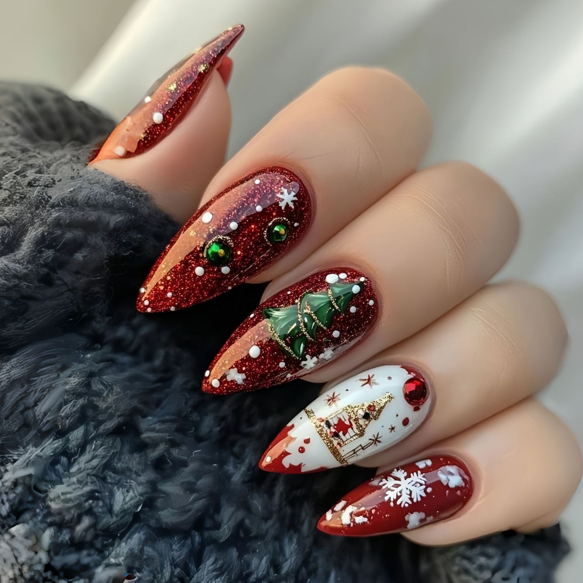 クリスマスパーティー用ミディアムフェイクネイル 雪の結晶 ク - Nail Art Press On のレビューと価格