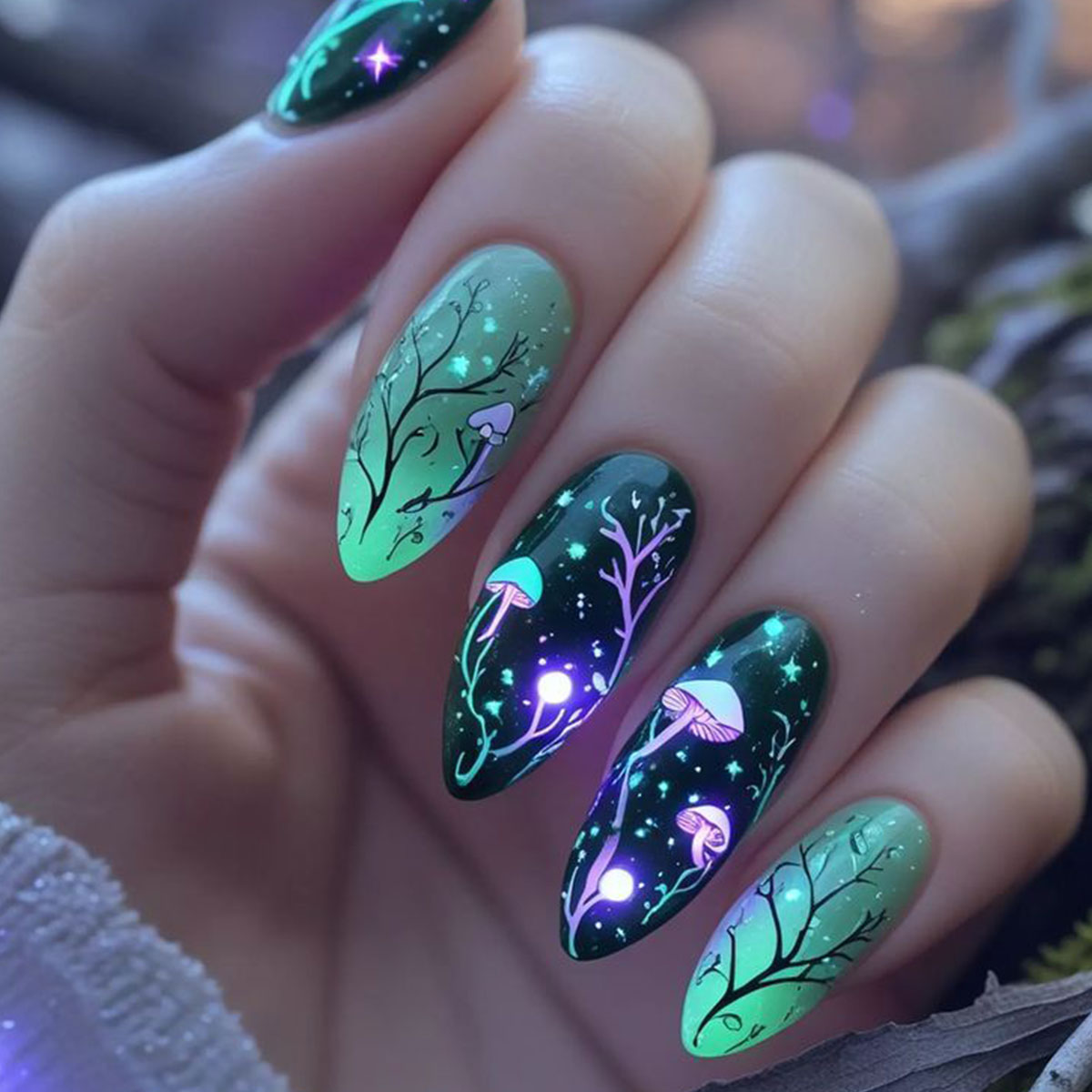 アーモンド型のつけ爪、マッシュルーム型のつけ爪、リーフスムッ - Nail Art Press On のレビューと価格