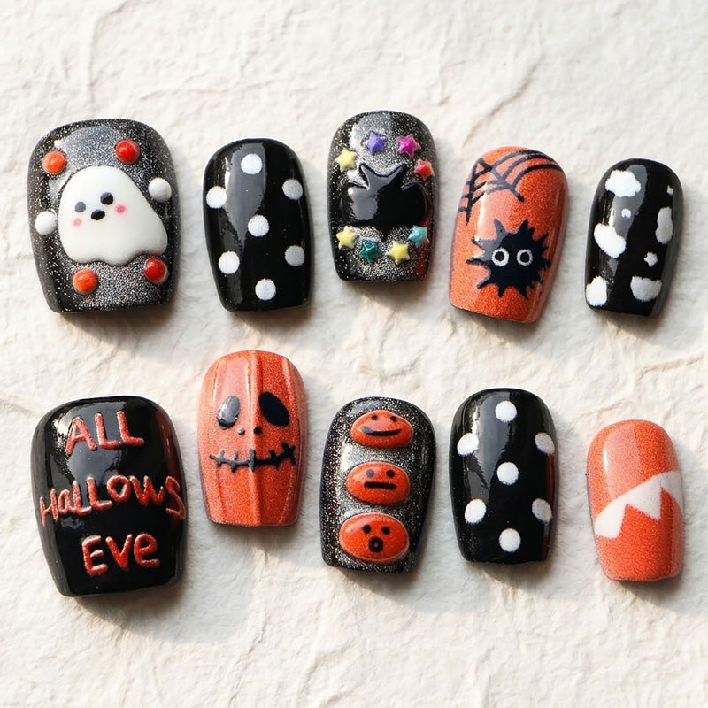 10枚入り ハロウィン ゴースト パンプキン プレスオンネイ - Nail Art Press On のレビューと価格